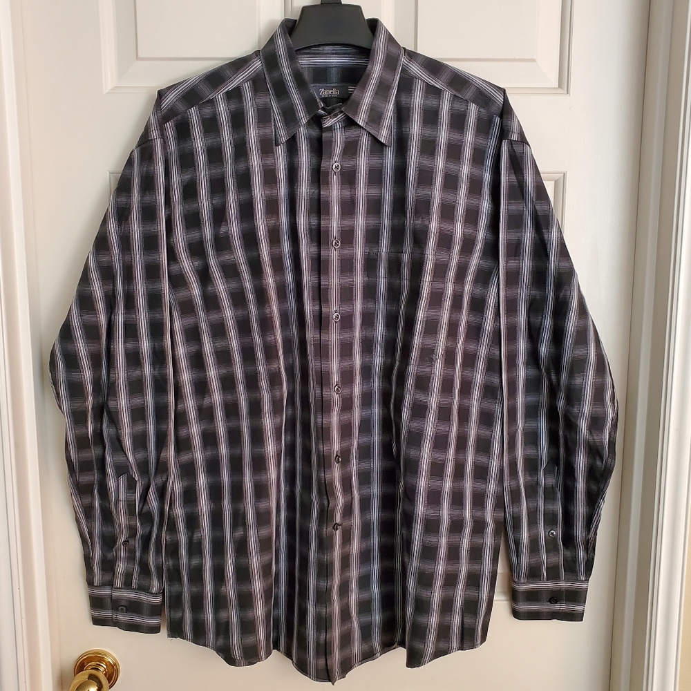 Zanella Men's Italian button down dress shirt black pattern XL